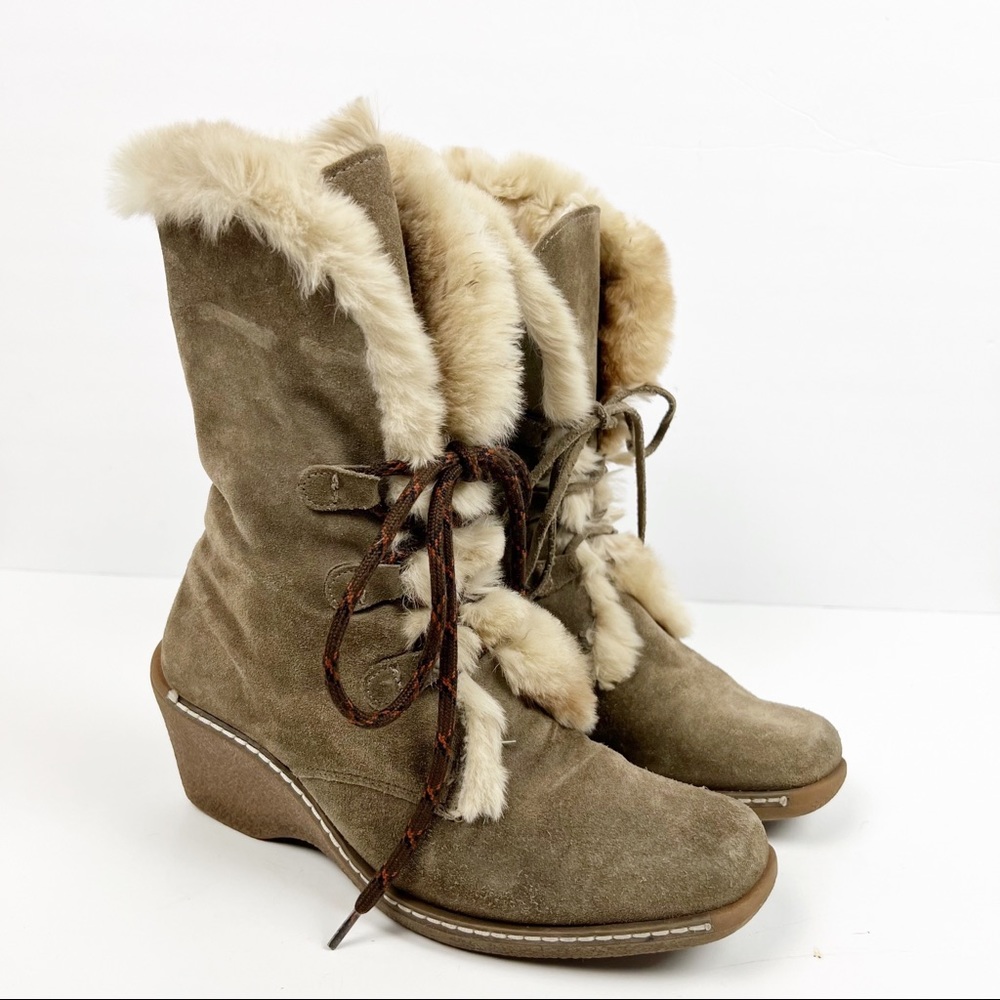 Maxine of Canada Suede Fur Lined Women's Wedge Winter Boots Size 6.5